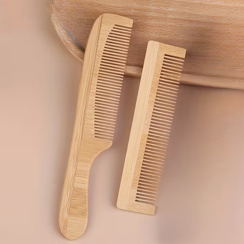 Two-piece Set Original Bamboo Wood Comb Bamboo Fine-tooth Comb Bamboo Handle Comb Hair Styling Comb