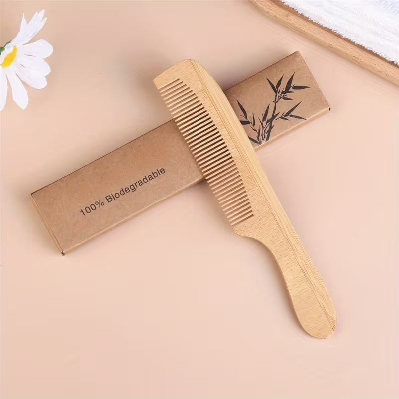 Two-piece Set Original Bamboo Wood Comb Bamboo Fine-tooth Comb Bamboo Handle Comb Hair Styling Comb