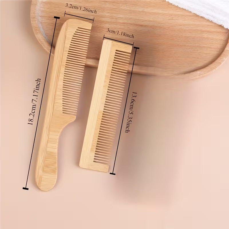 Two-piece Set Original Bamboo Wood Comb Bamboo Fine-tooth Comb Bamboo Handle Comb Hair Styling Comb